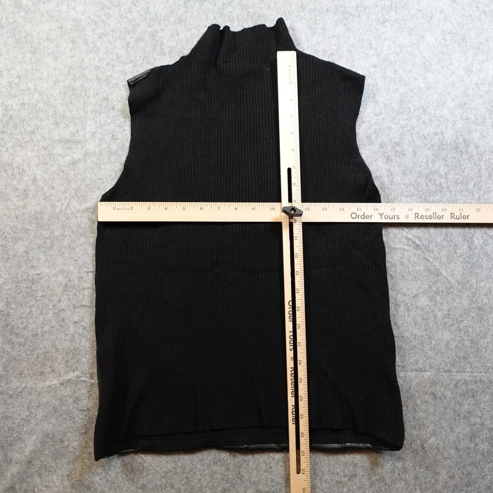 Sioni Milano Sweater Womens Small Black Knit Faux Leather Combo Sleeveless‎ Mock